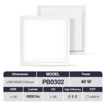 Led Pannelli 40W 4000k Bianco 4000lm 110 ̊ CRI≥80 UGR≤23 PF0.9 Garanzia:3anni L595xW595xH35mm - Kosoom