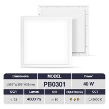 Led Pannelli 40W 6000k Bianco 4000lm 110 ̊ CRI≥80 UGR≤23 PF0.9 Garanzia:3anni L595xW595xH35mm - Kosoom