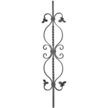 Pannello semiattorcigliato con motivo a ricci e foglia - Altezza 950mm Larghezza 185mm 12mm quadrata - Ferro battuto - Saldatura