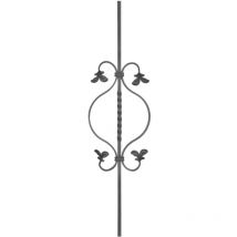 Pannello semiattorcigliato con motivo a ricci e foglia - Altezza 950mm Larghezza 230mm 12mm quadrata - Ferro battuto - Saldatura