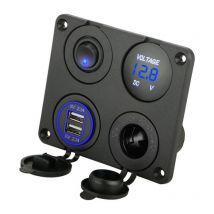 Pannello prese di carica 4 in 1, presa di carica usb doppia da 12 v 4,2 a e voltmetro a led - Blu
