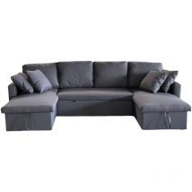 Concept-usine - Sofa mit Stauraum und Schlaffunktion für 4 Personen aus Stoff - Dunkelgrau mahé