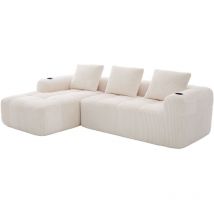 Kompakt-sofa Aus Cord – Weich, Modular & Alltagstauglich Mit Seitentasche Und Getränkehalter. Hochwertiger Komfort Für Langes Sitzen, Inkl. 3 Kissen. 