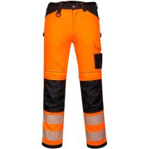 Portwest - Pantalón elástico de a. v para mujer cintas reflectantes bolsillos para rodilleras PW385 26 pulgadas Naranja/Negro
