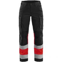 Arbeits-hose Mit Stretch Und Hoher Sichtbarkeit Damen 7161 - Schwarz/neonrot 2xl - Fr(52) - Se(c50) - Kurz