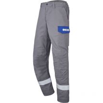 CEPOVETT Latzhose OLCA Grau Stahl/Blau M (44-46) – Reißverschluss, Vorgeformte Knie, Retroreflektierende Bänder