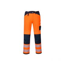 Pantalones de trabajo reforzado cinta Premium HiVisTex Pro PW3 de tiro Regular Portwest PW340 48 pulgadas Naranja flúor / Azul marino