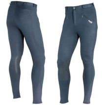 Daslo - Pantaloni equitazione da uomo aderente peso 300g in maglina di cotone elasticizzata con toppe in tessuto: 46, bianco (01)