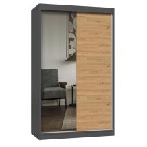 Hucoco - paolo - Armoire à 2 portes coulissantes - 1 miroir - l. 120 cm - Dressing de chambre 2 portes