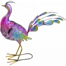 Sculpture solaire de jardin pour décoration de jardin extérieur figure terrasse sculpture batterie au design paon, métal coloré, LED, Lxlxh 62x32x55