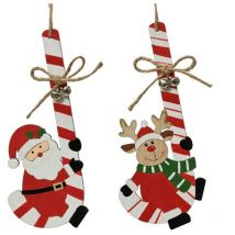 Papá Noel sobre Bastón de Caramelo para Colgar Pieza Única