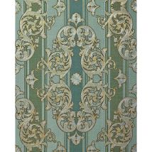 Edem - Papel pintado barroco 580-35 papel pintado vinílico espumado texturado de aspecto textil y acentos metálicos verde verde-pino oro perlado