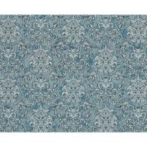 Edem - Papel pintado barroco 6001-95 Papel pintado no tejido gofrado con ornamentos destellante turquesa plata petrol 10,65 m2