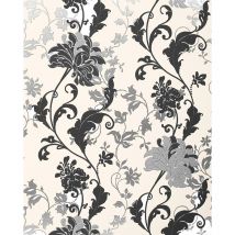 Edem - Papel pintado floral 833-20 diseño precioso flores y hojas negro blanco plata crema 70 cm