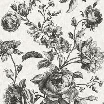 Papel pintado floral Profhome 387002 papel pintado no tejido ligeramente texturado con dibujo floral destellante crema blanco-perla negro gris 5,33 m2