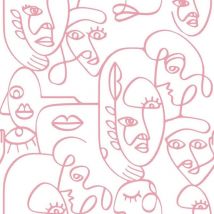Noordwand - Papel pintado Friends&Coffee Line Art Faces blanco y rosa