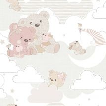 Noordwand - Papel pintado Mondo baby Hug Bears rosa y beige