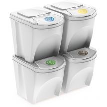 Keden - Set de 4 cubos de basura sortibox papelera reciclaje, blanco roto, volumen 4x25L