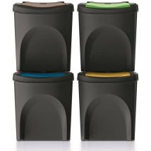 Keden - Set 4 cubos de basura sortibox 100% plástico reciclado, negro, 100L