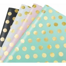 Papier Cadeau, Lot de 4 papier d'emballage d'or Motif en Points pour Anniversaire, Vacances, Mariage, Cadeau de Naissance (4 Couleurs, 70 x 50 cm)