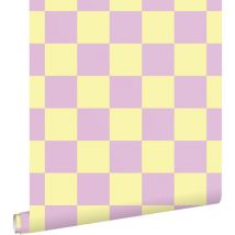 papier peint à damier lilas violet et jaune - ESTAhome