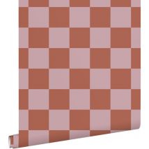Estahome - papier peint à damier terracotta et vieux rose