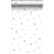 Origin - papier peint à motif de points beige crème clair, gris chaud clair et gris argent brillant Wallcoverings