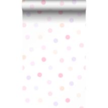 Origin - papier peint à motif de points rose poudre clair, violet lavende pastel et orange pêche pastel Wallcoverings