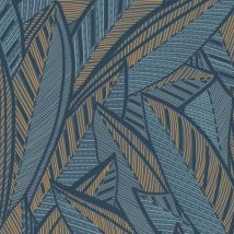 Profhome - Papier peint à motifs graphiques 399335 papier peint intissé légèrement texturé avec des ornements floraux satiné bleu vert jaune 5,33 m2