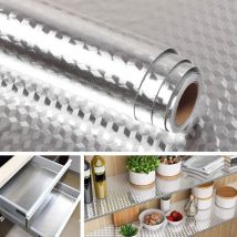 Papier Peint Aluminium pour Cuisine Imperméable Résistant à l'Huile Revêtement Plan de Travail Cuisine Amovible Lavable Papier Adhésif pour Meuble