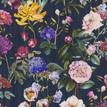 Papier peint anglais bureau & chambre | Papier peint fleuri fond noir pour salon | Tapisserie fleurie multicolore fond noir couloir - 10,05 x 0,53 m