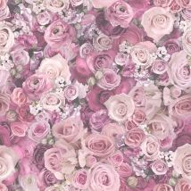 Papier peint anglais intissé rose | Papier peint fleuri Schabby Chic pour salon | Tapisserie rose motif fleur pour chambre fille - 10,05 x 0,53 m