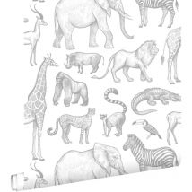 Estahome - papier peint animaux de la jungle blanc et gris