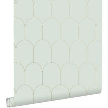 Estahome - papier peint art déco vert menthe clair et or