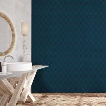 Papier peint art déco losange bleu turquoise