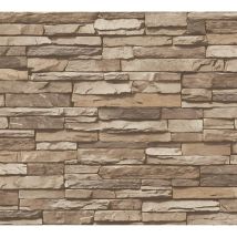 Profhome - Papier peint aspect pierre carrelage 958332 papier peint intissé lisse avec un dessin nature mat brun beige 5,33 m2