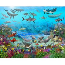 Walltastic - Papier peint Atlantide, animaux marins, bateau pirate et trésors 305x244 cm