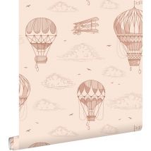 Estahome - papier peint ballons à air chaud rose terracotta