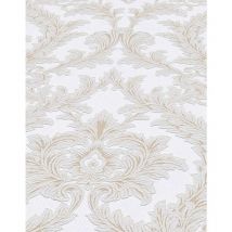 Papier peint baroque blanc & beige chambre | Tapisserie intissée baroque salon blanche & beige | Papier peint intissé damassé