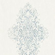 Profhome - Papel pintado barroco 319451 papel pintado textil ligeramente texturado de estilo barroco mate blanco plata azul 5,33 m2