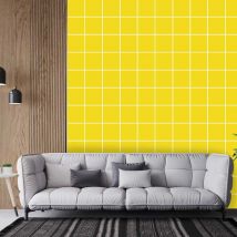 Papier peint carreaux jaune canari