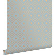 Estahome - papier peint à carreaux vintage bleu et brun cuivré brillant