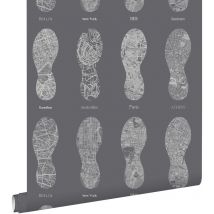 Estahome - papier peint cartes de villes en empreintes de chaussures de running gris foncé
