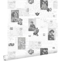 Estahome - papier peint cartes postales anciennes vintage noir et blanc