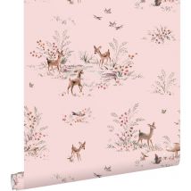 Estahome - papier peint cerf rose