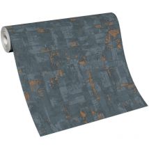 Papier peint chambre ado graphique gris | Tapisserie originale grise & orange effet béton | Papier peint tendance couloir & bureau