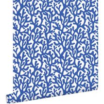 Estahome - papier peint corail bleu et blanc