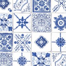 Papier peint cuisine carreau de ciment Bleu 10mx 0.53 m