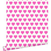 Estahome - papier peint cœurs rose et blanc