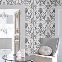 Laura Ashley - Papier peint intissé Josette Off White & Midnight 1005 x 52cm Ecru/bleu